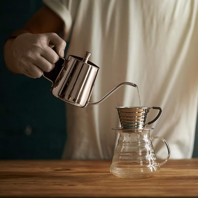 GWHOLE Small Pour Over Gooseneck Coffee Kettle Long Narrow Drip Spout Coffee Tea Pot for Stove Top - Silver, 350ML/12 Oz