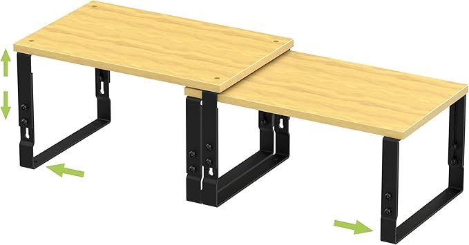 Adjustable Storage Shelves for Kitchen Cabinet Organization - Set of 2 Stackable Metal & Solid Wood Racks, Space-Saving Design for Countertop/Pantry/Garage, Easy Assembly(1 Pack/Medium/Black)