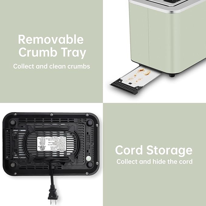SEEDEEM Toaster 2 Slice, Touch Control Screen, Smart Stainless Toaster, 6 Shade Setting, 6 Bread Selection, Countdown, Removable Crumb Tray, 900W, Mint Green