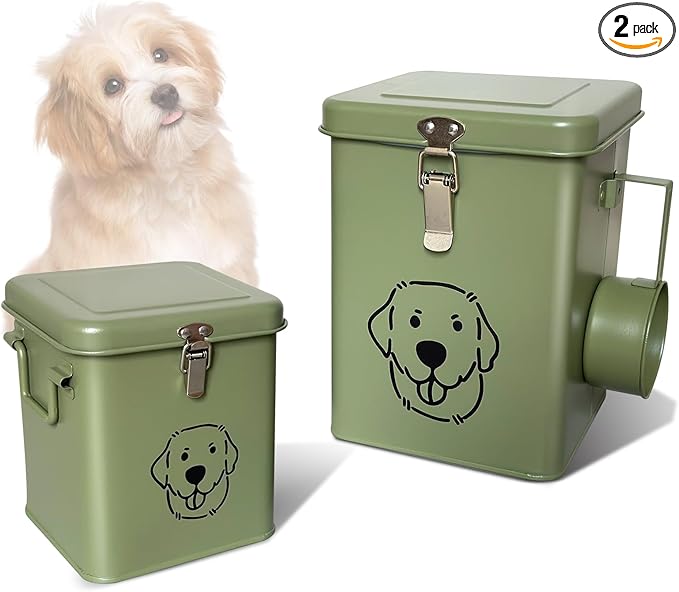 Dog Food Storage Container Airtight Dog Treat Container Pet Food Storage Containers Dog Treat Jar Tinplate Dog Treat Bin Olive Green