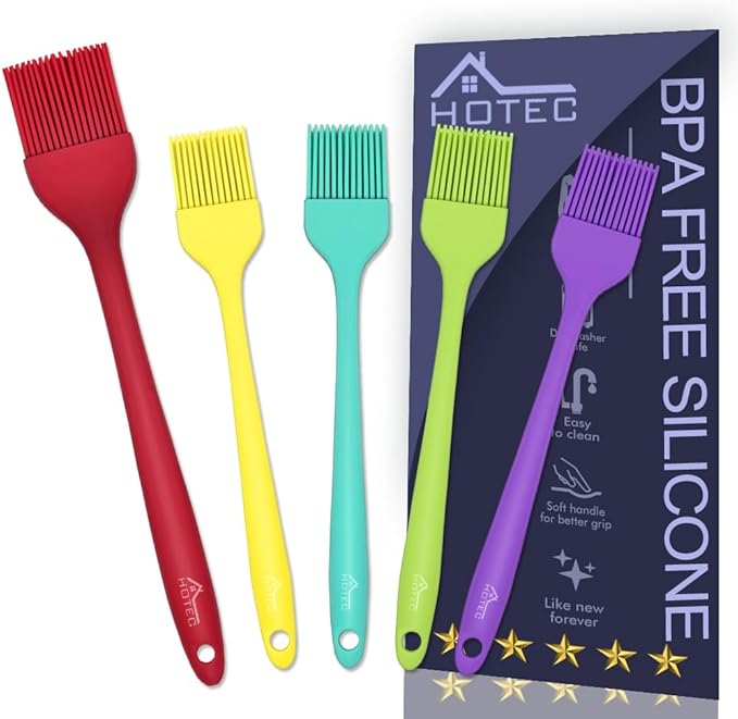 HOTEC 600℉ Heat Resistant BPA Free Silicone Marinading Meat Grill Basting Pastry Brush for Oil Butter Sauce Sausages Desserts Turkey Baster Grill Barbecue, Multicolor