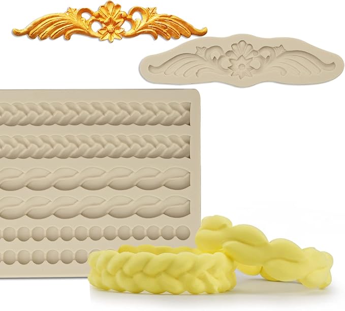 Pearl Fondant Molds, 3 Pack Silicone Pie Decoration Crust Mould, for Cake, Chocolate, Cupcake, Knit Rope, Game Pie, SugarCraft, Clay