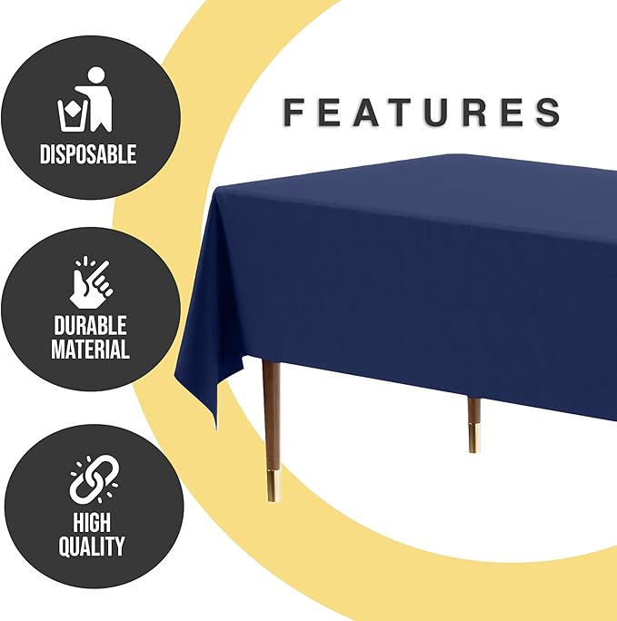 Party Solids 66% Thicker Premium Plastic Table Cloth Rectangle Table Cover 0.5 Mil 12 Pack Navy Blue Table Cloth 54 Inch x 108 Inch Disposable Tablecloth Won't Tear Easily Like Cheap Thin Brands
