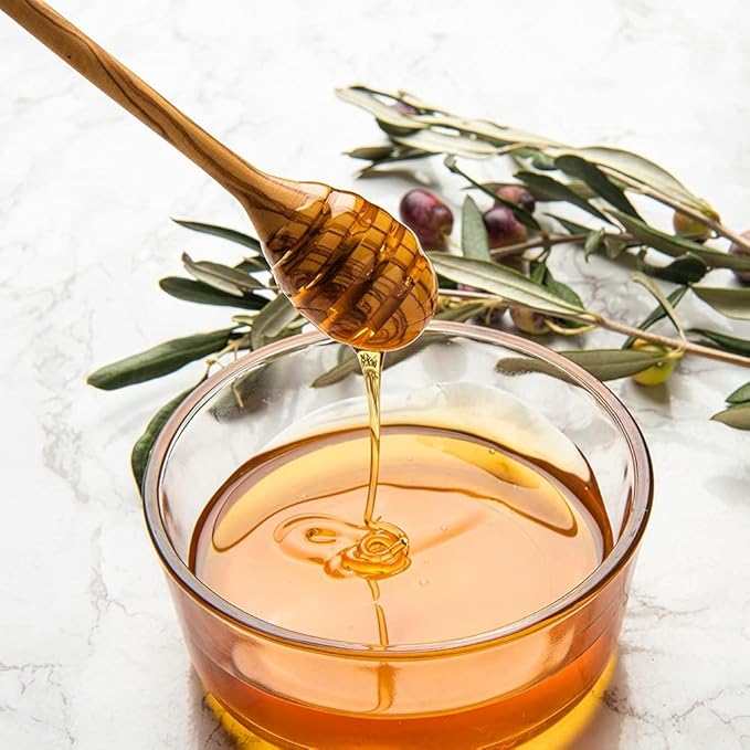 Olive Wood Honey Dipper/Honey Spoon/Honey Server/Honey Stick – 7.1 Inch Handmade Thin Wooden Drizzler