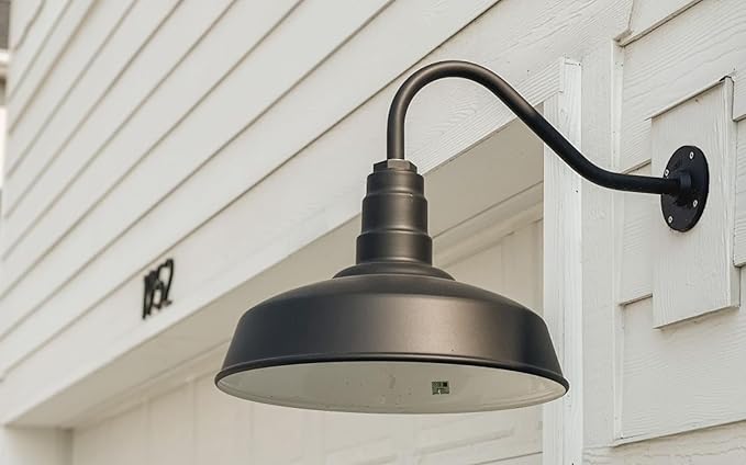 Steel Lighting Co. Gardena Barn Light | Outdoor Wall Mounted | 16" Dome | 11" Straight Arm | Farmhouse Light Made in America | Matte Black Exterior/White Interior
