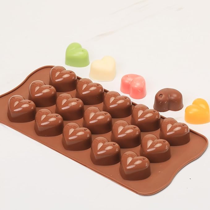 Heart Chocolate Molds Silicone, Small Gummy Molds Shaped Heart for Fondant/Fruit Snacks, Candy Molds Silicone for Valentine/Anniversary/Wedding, Wax Melt Molds 15 Cavities, 8 ml
