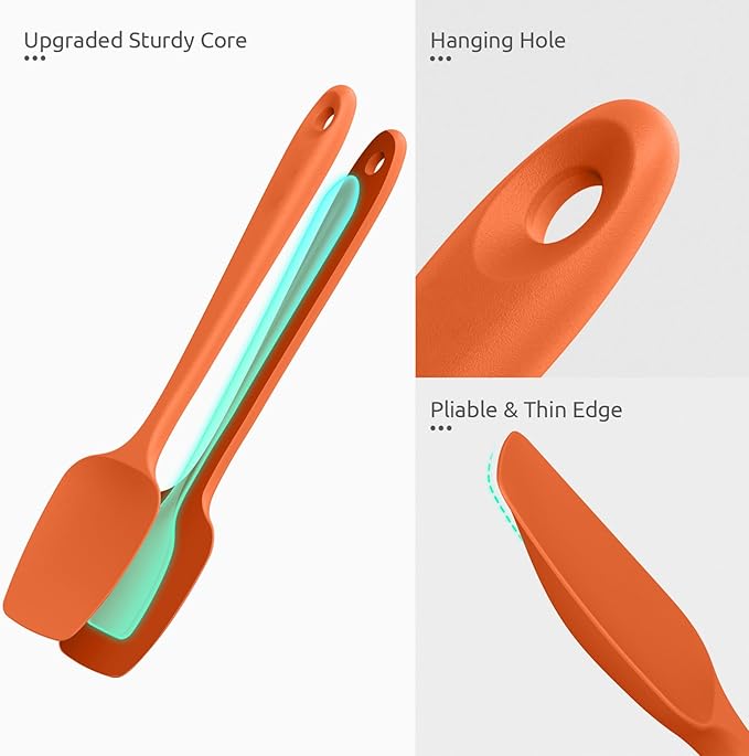 U-Taste Silicone Spoon Spatula Set, 600ºF High Heat Resistant Food Grade Flexible Rubber Scraper, Integrated Cooking Mixing Baking Kitchen Utensils Set of 3 for Nonstick Cookware (Orange)