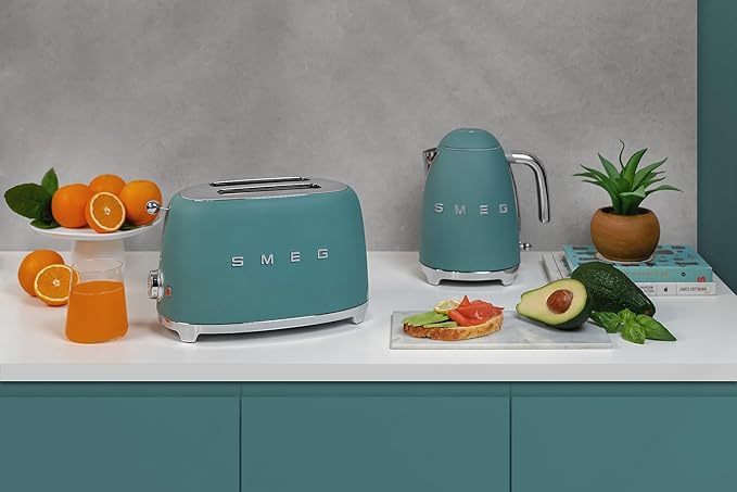 SMEG 2 Slice Toaster with 6 Presets and Defrost Function and Removable Crumb Tray (Jade)
