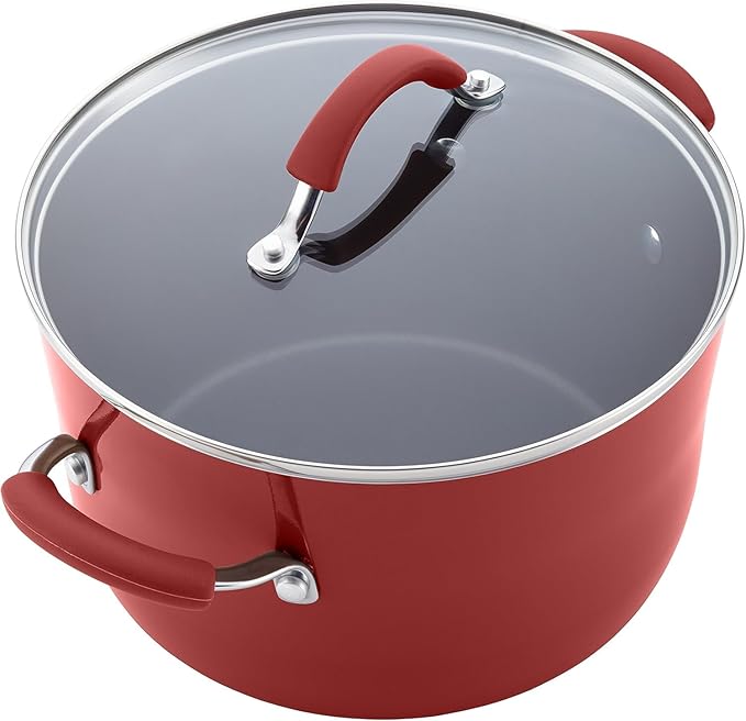 Rachael Ray Cucina Nonstick Cookware Pots and Pans Set, 12 Piece, Cranberry Red