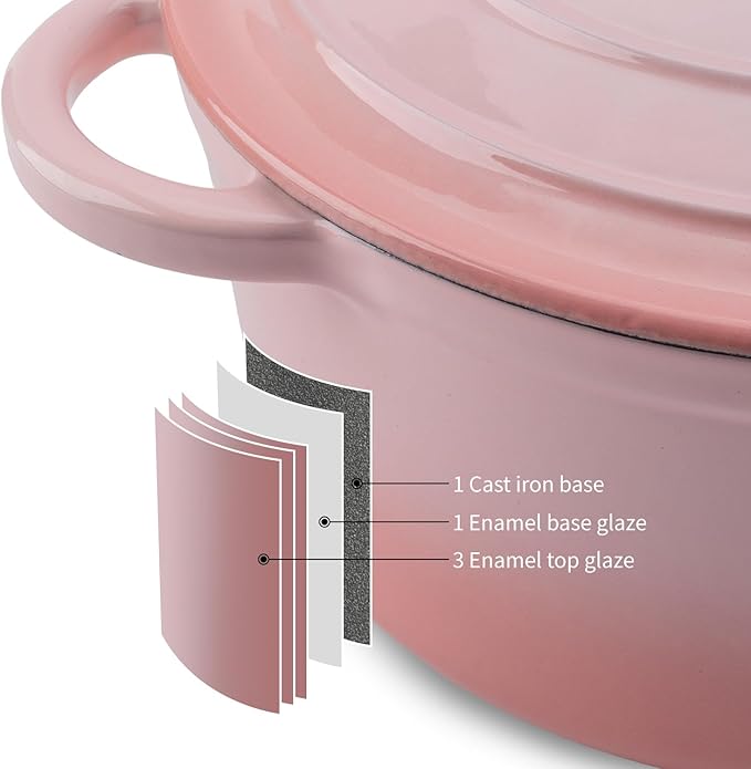 Enameled Cast Iron Dutch Oven Pot with Lid Heavy-Duty Cookware for Bread Baking, Braising, Stews, Roasting，7QT,pink