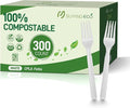 300 Count Compostable Forks Bulk No Plastic Forks Heavy Duty Biodegradable Forks Eco Friendly Cutlery for Lounge Party Wedding Picnic Camping