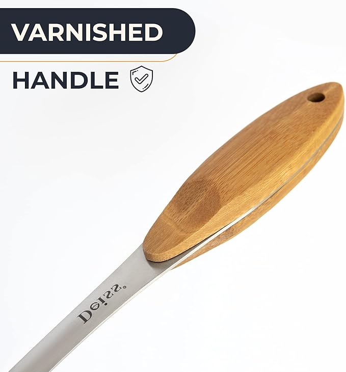Deiss PRO Metal Spatula with Comfortable Wooden Handle - Kitchen Turner for Scraping, Turning Meat, Mixing Scrambled Eggs - Heat Resistant, Fish, Pancake Spatula (WOODEN)