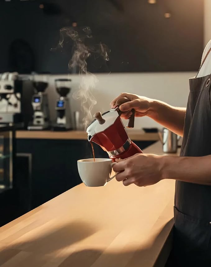 AGOGO Milano Moka Pot, Stovetop Espresso Maker, Greca, Coffee Percolator, Turkish Coffee Maker with Paper Filter 6 Cup Red