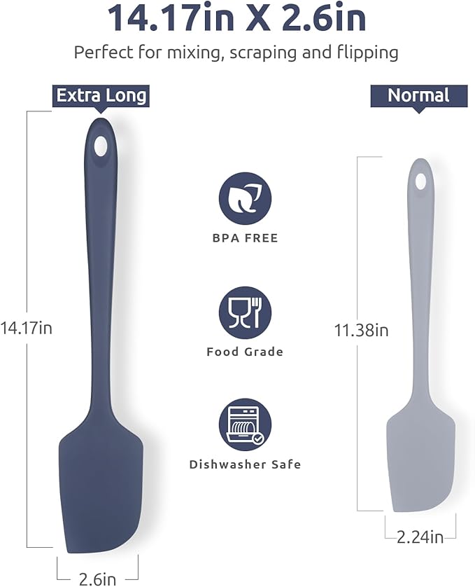 14" Extra Long Silicone Spatula: U-Taste 480ºF Heat Resistant Flexible Baking Mixer Scraper, Large Rubber Mixing Stirring Scraping Seamless Kitchen Turner Utensil for Nonstick Cookware(Midnight Blue)