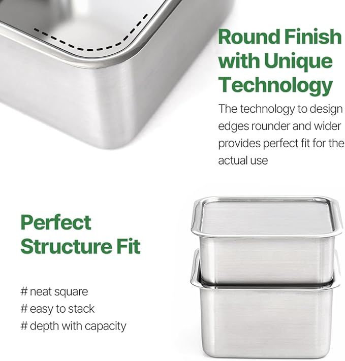 CuBE High 3PCS Set Stainless Steel Food Storage Containers With Lids and 3 Net Kitchen Appliances Dishwasher Safe Premium South Korea