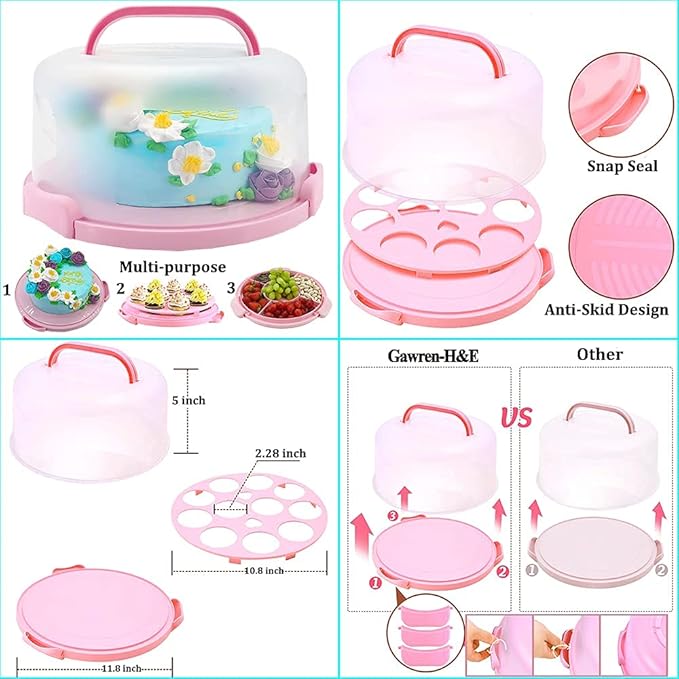 Gawren-H&E Cake Decorating Kit, 678pcs Cake Decorating Supplies Tools Kit with Cake Carrier,Rotating Turntable,Piping Bags and 74 Tips set,Cake Pan Set,Cake Baking Supplies for Beginners/Professional