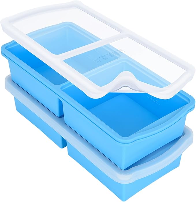 Silicone freezer molds, 2-cup Silicone Freezer Trays with Lid,Soup Freezer Container large Ice Cube Molds, Perfect for Storing Lasagna, Leftovers, Sauces, Portioned Meals and More dishwasher safe