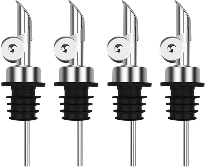 4 Pcs Olive Oil Dispenser, Speed Liquor Pour Spout with Flip Top, Stainless Steel Auto Pour Spouts for Liquor, Oil, Vinegar, Syrup and Other Liquid Bottles