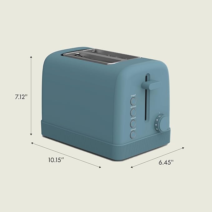 bella 2 Slice Toaster, 6 Setting Shade Control w Reheat, Cancel, Bagel & Defrost Buttons, Removable Crumb Tray, Anti Jam & Auto Shutoff, Auto Centering Guides & Cord Wrap, 900 Watt, Surf