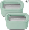 Caraway 2pc Glass Food Storage Set - 2.6 Cup Food Containers (2) - Non-Toxic Ceramic-Coated Glass - Air Release Technology - Compact & Stackable Design - Mist