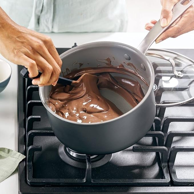 GreenPan Chatham Hard Anodized Healthy Ceramic Nonstick, 3QT Saucepan Pot with Lid, PFAS-Free, Dishwasher Safe, Oven Safe, Gray