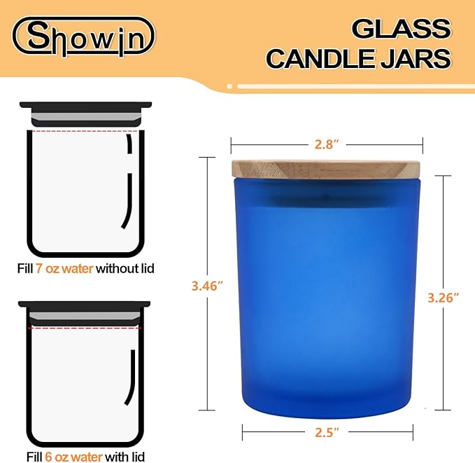 Thick Candle Jars for Making Candles 12 Pcs, 7 OZ Empty Jars with Wood Lids for Candle Making, Sample Container, Frosted Blue