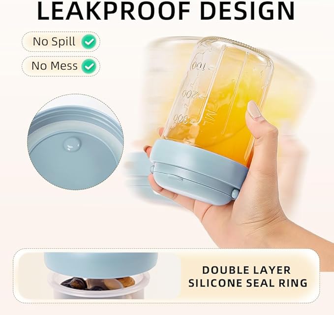 4 Pack Overnight Oats Containers with Lids and Handles, Folding Spoons & Divided Compartments for Fruit & Nuts, 16oz Glass Mason Jars for Oatmeal, Meal Prep & Breakfast (Blue/Green/Yellow/Green)