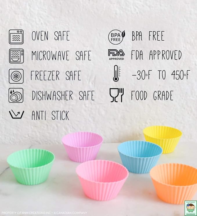 by XNM Creations, Premium Grade Silicone Cupcake and Muffin Liner Molds Baking Cups (Pastel), Pack of 24