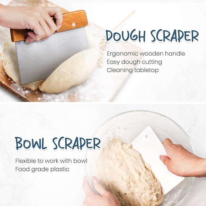 rorecay Banneton Bread Proofing Basket Sourdough Bread Baking Supplies, 9 Inch Round + 10 Inch Oval Proofing Bowls with Dough Whisk Bread Lame Dough Scraper Bread Making Tools and Accessories Set