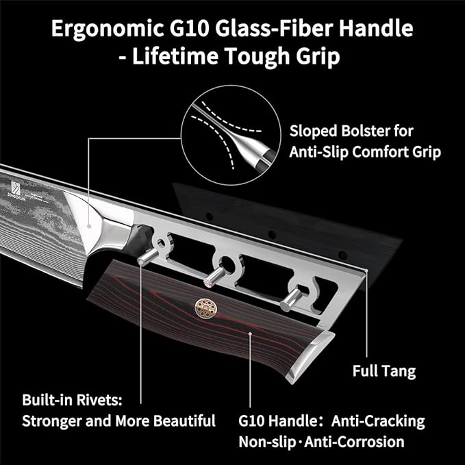 Utility Knife,5.5inch Damascus knife,67-Layer High Carbon Stainless Steel Kitchen Knife,Professiona Sharp Cutting Knives with Ergonomic Red G10 Handle,Gift Box for Home and Kitchen Birthday Gift