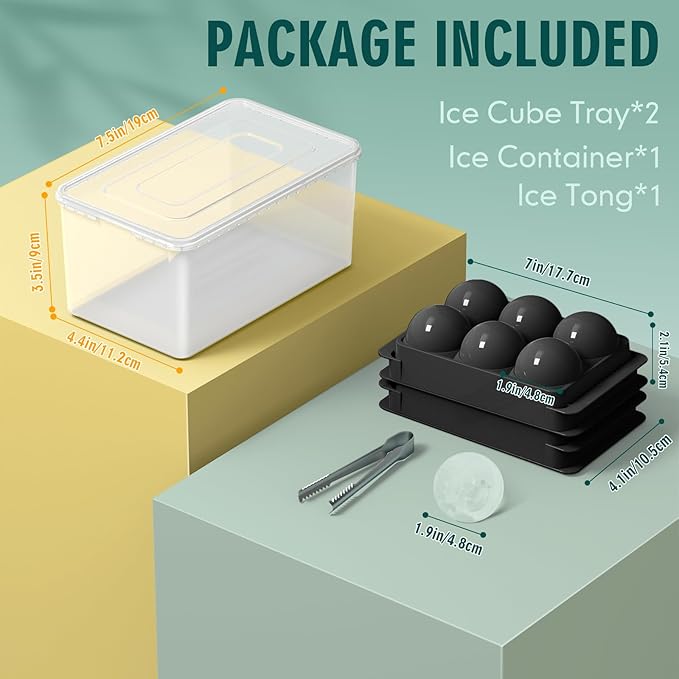 WIBIMEN Large Ice Cube Molds, Big Round Whiskey Ice Cube Trays for Freezer, Easy to Fill & Release, Whiskey Bourbon Cocktail(1.9In*6 Balls- Black/2 Pack)