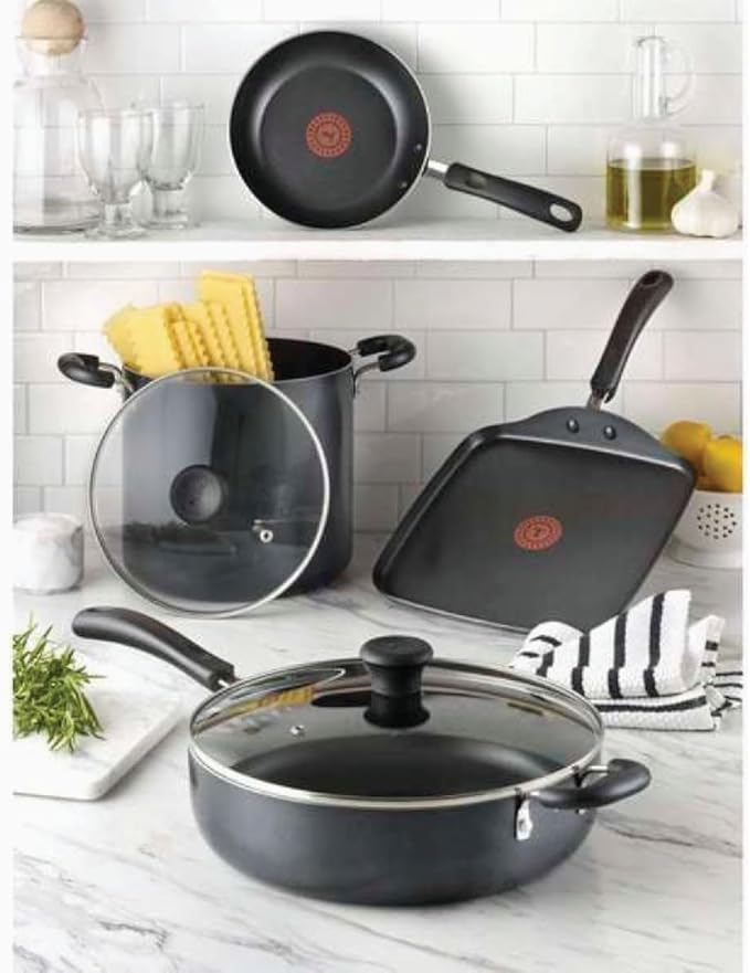 T-Fal Specialty Nonstick Saute Pan with Glass Lid 5 Quart, Oven Broiler Safe 350F, Cookware, Deep Frying Pan with Handle, Skillet, Kitchen, Pots and Pans, Dishwasher Safe, Black