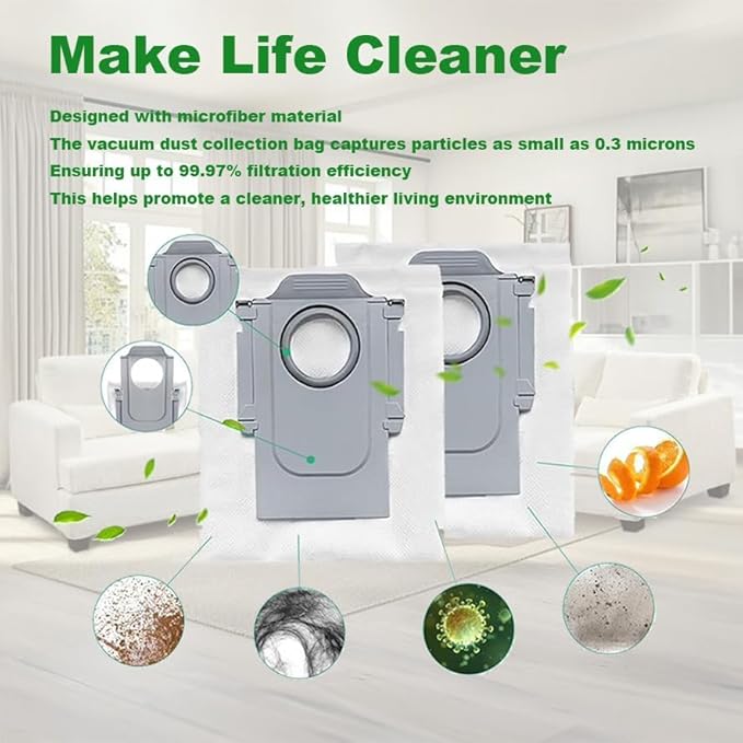 16 Pack Dust Bags Compatible with Roborock Q Revo Robot, Qrevo MaxV, S8 Max Ultra, S8 MaxV Ultra, QV 35A, Qrevo S5V, QV35S, Saros 10, 10R, Z70, S5X, Qrevo Edge S5A Robot Vacuum, 2.7L Large Capacity