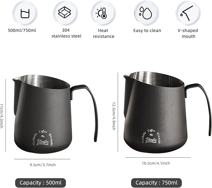 Milk Frothing Pitcher 500ML - Espresso Steaming Pitcher with Large Handle and V-Spout,Stainless Steel Milk Frothing Cup for Cappuccino, Latte Art,Coffee Machine Accessories