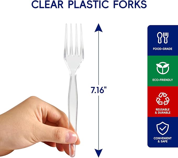 JOLLY CHEF [300 Count] Clear Plastic Forks,Heavy Duty Disposable Forks Plastic Utensils Perfect for Home, School, Party, Restaurant, Thanksgiving or Daily use