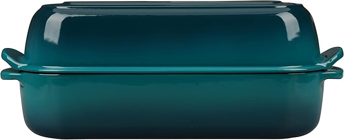 Enameled Cast Iron Loaf Pan with Lid, Dutch Oven Bread pan for Homemade Sourdough Bread Baking, 12.5x5.5 inch, 5qt, Darkcyan