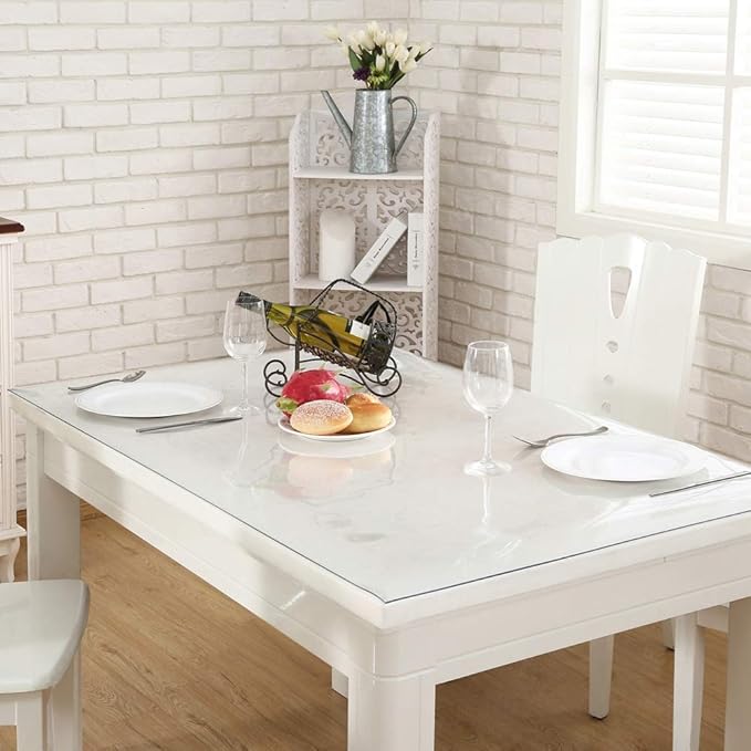 NECAUX Custom Multisize 1.5mm Thick Clear PVC Table Cover Protector - 30 x 44 Inch Water Resistant Plastic Rectangular Vinyl Non-Slip Desk Pad for Coffee Table/Writing Desk