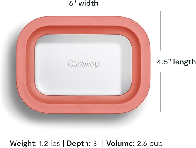 Caraway 6pc Glass Food Storage Set - 2.6 Cup Storage Containers For Food (6) - Non-Toxic Ceramic-Coated Glass - Air Release Technology - Compact & Stackable Design - Perracotta
