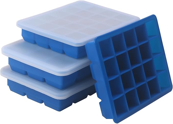 2 Tbsp & 1 Tbsp Silicone Freezer Molds - Perfect for Storing Garlic, Herbs, Ginger, Pesto, Tomato Paste, Lemon Juice,Vegetable Purees,Purees and More - Silicone Food Freezer Tray (Blue 4 Pack)