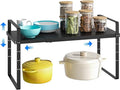 Expandable Cabinet Shelf Organizer, Stackable Kitchen Pantry Counter Storage, Adjustable Closet Cupboard Stand Rack Risers Spice Organization 80LBS Heavy Duty Black Large 1 Pack