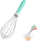 18/8 Stainless Steel Balloon Whisk, Doosu Kitchen Whisk for Cooking Handheld Egg Beater with Rust-Proof Sturdy Wires & Non-Slip Silicone Handle for Beating, Stirring, Blending (6 Wires, Aqua Sky)