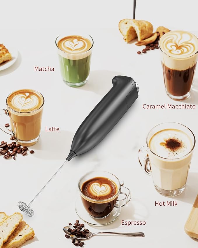 CIRCLE JOY Milk Frother, Electric Coffee Frother, Handheld Mini Foamer for Matcha Lattes, Cappuccino, Kitchen Gifts, Black
