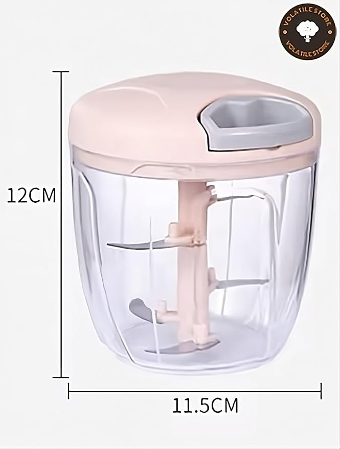 Manual Vegetable Chopper – Hand Pull Food Processor with 3 Stainless Steel Blades, BPA-Free Bowl, Ergonomic Handle – Garlic Onion Mincer for Kitchen, Camping, RV & Outdoor Use – Pink, 900ml