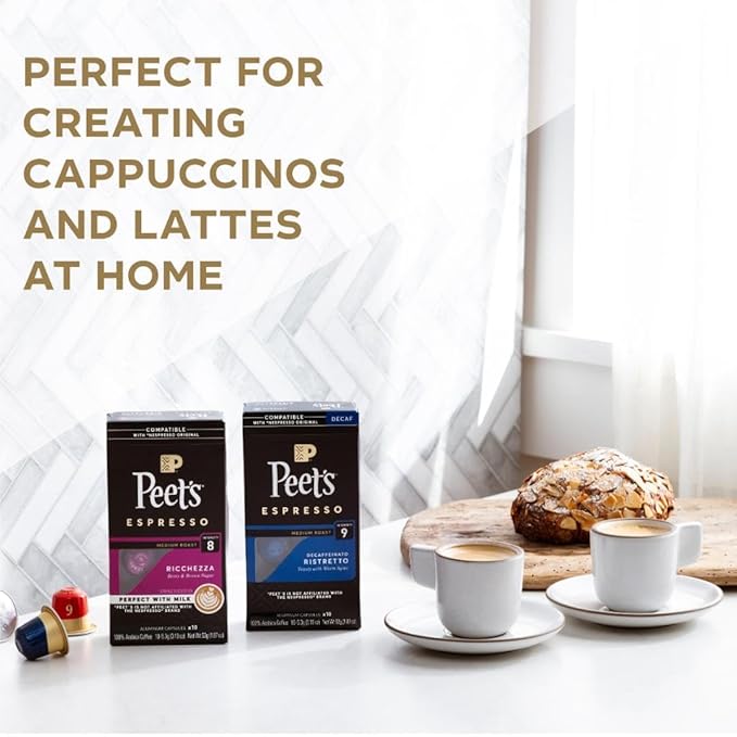 Peet's Coffee, Dark Roast Espresso Capsules, Compatible with Nespresso Original Machine - Nerissimo Intensity 11, 100 Count (10 Boxes of 10 Espresso Capsules)