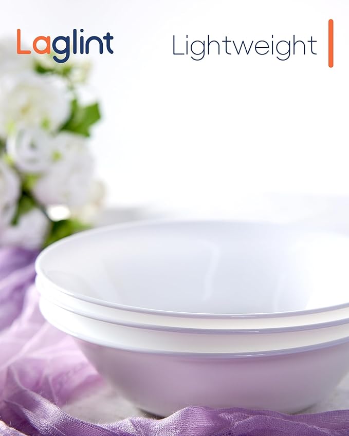 14 OZ (16 OZ MAX) White Opal Glass Cereal Bowl Set of 4, 6.5 inch Dishwasher & Microwave Safe Round Bowls for Soup, Salad and Rice