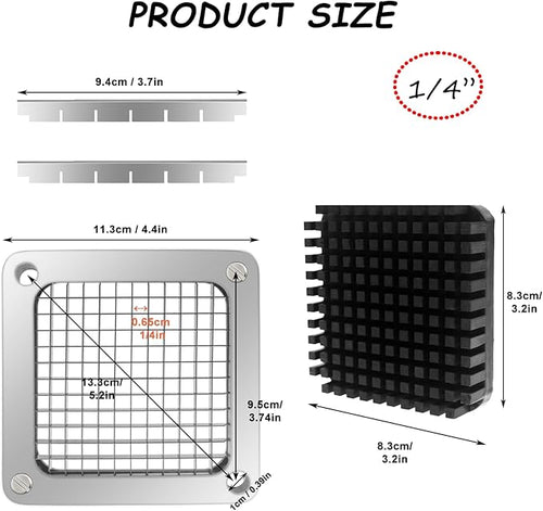 1/4‘’Replacement Chopper Blade,Commercial Vegetable Chopper Dicer Stainless Steel Blade and Pusher Block for Fruit Cutting Machine Tomato onion French Fries Cutter
