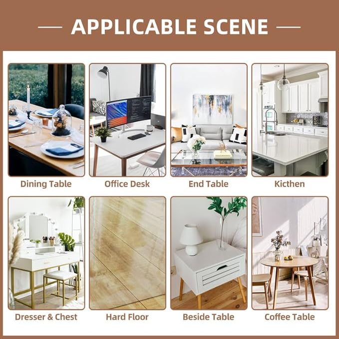 Warmstar Clear Table Cover Protector 12 x 24 Inch,1.5mm Thick Plastic Table Cover Rectangle,PVC Clear Table Protector,Desk Protector Mat for Kitchen, Dresser, Writing Desk，Dining Room Table