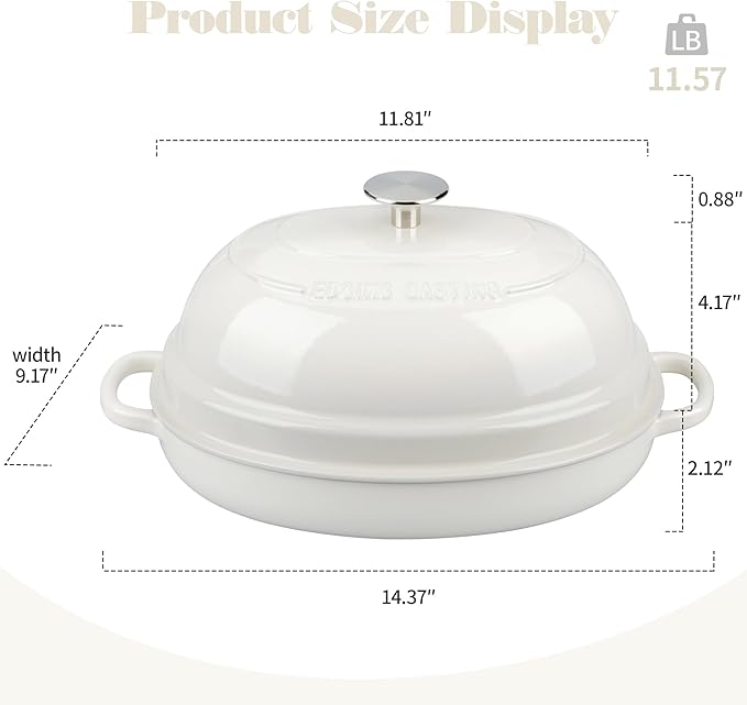 Enameled Oval Cast Iron Dutch Oven Pot with Lid, Bread Dutch Oven for Sourdough Bread Baking, 6QT, White