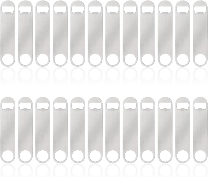 24 Pack Flat Beer Bottle Opener 7 inch Heavy Duty Stainless Steel Flat Bottle Opener Metal Beer Bottle Openers Silver Beer Openers for Bartender Kitchen Bar or Restaurant (Silver, 7 inch)