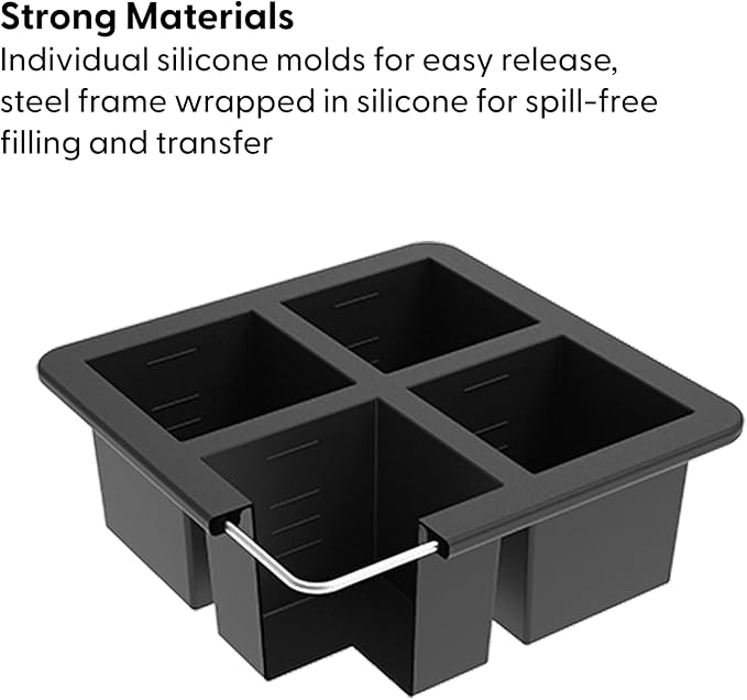 W&P Cup Cubes Silicone Freezer Tray with Lid, Charcoal, Makes 4 Perfect 1-Cup Portions, Freeze & Store Soup, Broth, Sauce, Leftovers, Dishwasher Safe, 4-Cup